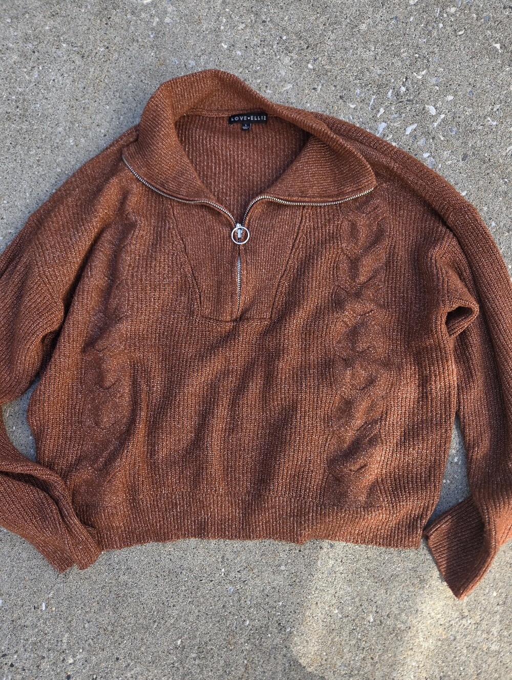 Love Ellie Rust Orange Cable-Knit Quarter-Zip Sweater L Stitch Fix